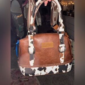 Wrangler Cow Print Handbag with extra crossbody phone/wallet & coin purse.